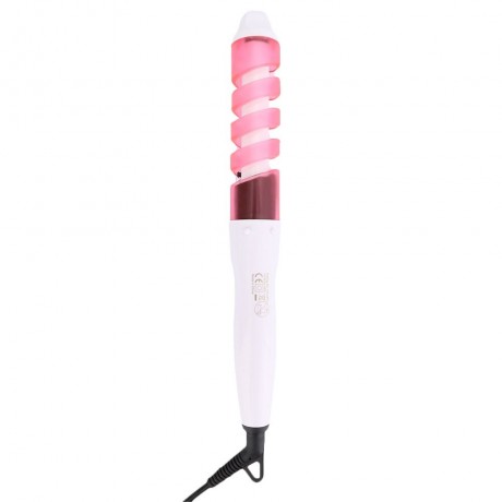 TRAVEL USEFUL SALON SPIRAL CERAMIC CURLING IRON HAIR CURLER (PINK)