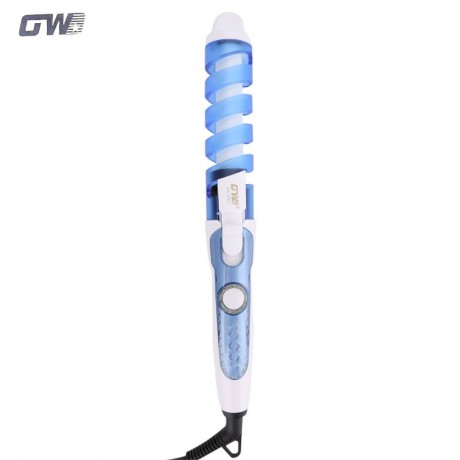 TRAVEL USEFUL SALON SPIRAL CERAMIC CURLING IRON HAIR CURLER (BLUE)