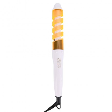 TRAVEL USEFUL SALON SPIRAL CERAMIC CURLING IRON HAIR CURLER (YELLOW)