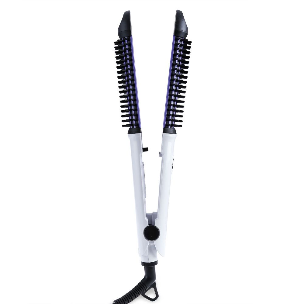 ELECTRIC CERAMIC BRUSH HAIR STRAIGHTENER COMBINE MULTI-FUNCTIONAL STYLING TOOLS (WHITE, EU