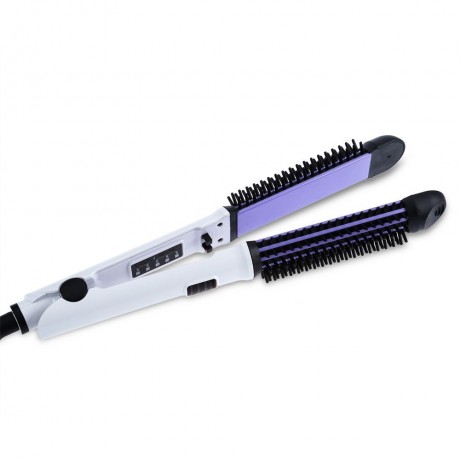ELECTRIC CERAMIC BRUSH HAIR STRAIGHTENER COMBINE MULTI-FUNCTIONAL STYLING TOOLS (WHITE, EU