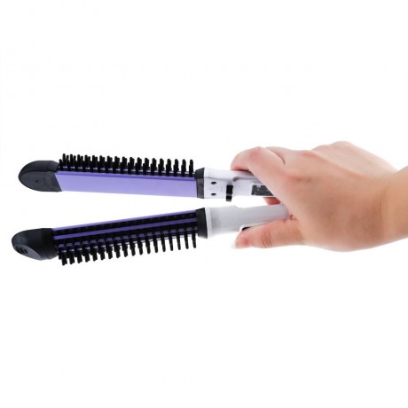 ELECTRIC CERAMIC BRUSH HAIR STRAIGHTENER COMBINE MULTI-FUNCTIONAL STYLING TOOLS (WHITE, EU