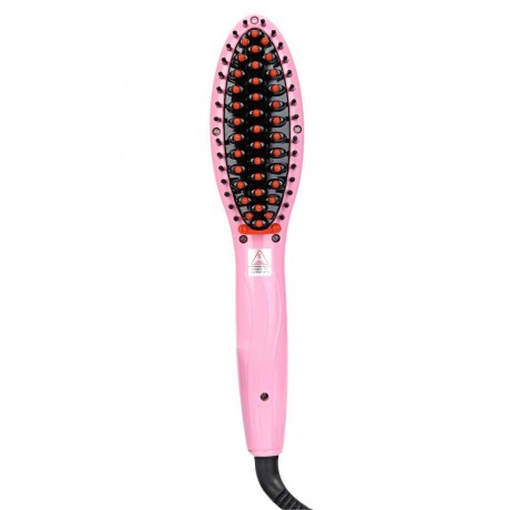 LCD DISPLAY ELECTRIC HEATING HAIR STRAIGHTENER COMB BRUSH (PINK, EU PLUG)