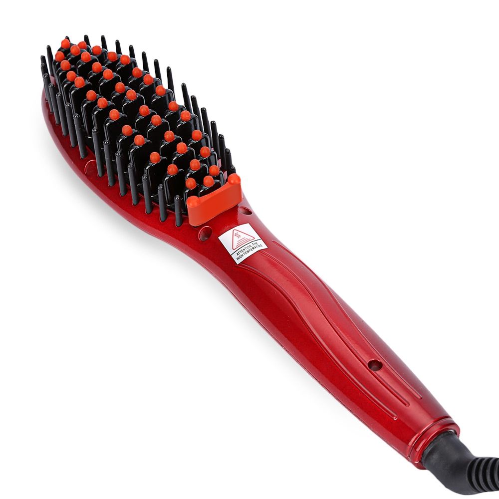 LCD DISPLAY ELECTRIC HEATING HAIR STRAIGHTENER COMB BRUSH (RED, US PLUG)