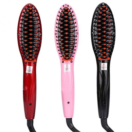 LCD DISPLAY ELECTRIC HEATING HAIR STRAIGHTENER COMB BRUSH (RED, US PLUG)
