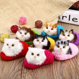 LOVELY SIMULATION SOUNDING CROUCHING CAT PLUSH TOY WITH SLIPPER NEST BIRTHDAY CHRISTMAS GI