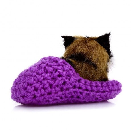 LOVELY SIMULATION SOUNDING CROUCHING CAT PLUSH TOY WITH SLIPPER NEST BIRTHDAY CHRISTMAS GI