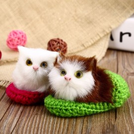 LOVELY SIMULATION SOUNDING CROUCHING CAT PLUSH TOY WITH SLIPPER NEST BIRTHDAY CHRISTMAS GI