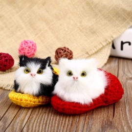 LOVELY SIMULATION SOUNDING CROUCHING CAT PLUSH TOY WITH SLIPPER NEST BIRTHDAY CHRISTMAS GI