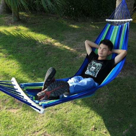 WATER RESISTANT TRAPEZE HAMMOCK SWING ANTI-ROLLOVER SLEEP BED (BLUE AND GREEN, SIZE 59.05 