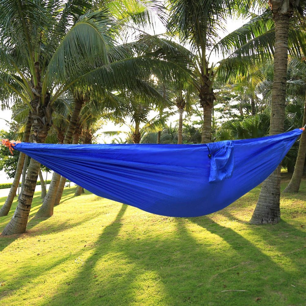 ONE PERSON ASSORTED COLOR PARACHUTE NYLON FABRIC HAMMOCK WITH STRONG ROPE (SAPPHIRE BLUE)