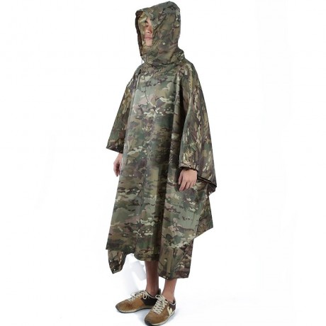 OUTDOOR CAMPING CAMOUFLAGE PACKABLE PONCHO RAINCOAT