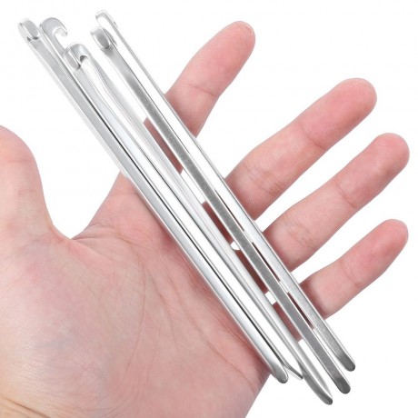 5PCS ALUMINUM ALLOY TENT STAKE HOOKS CAMPING TOOL (SILVER)