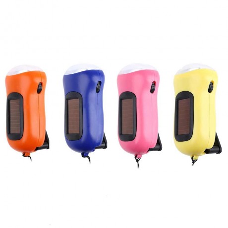 PORTABLE HAND CRANK SOLAR PANEL LED FLASHLIGHT (BLUE)