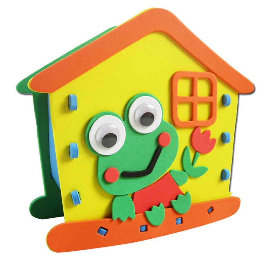 KID STEREOSCOPIC STICKER PEN CONTAINER HANDMADE STICKUP EDUCATIONAL TOY (YELLOW, FROG)
