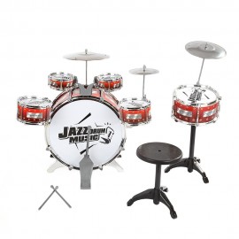 KIDS CYMBALS STOOL DRUMS KIT MUSICAL INSTRUMENT TOY (WINE RED)