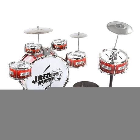 KIDS CYMBALS STOOL DRUMS KIT MUSICAL INSTRUMENT TOY (WINE RED)
