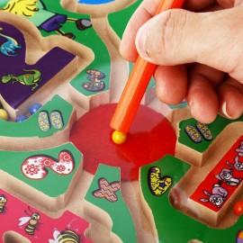 WOODEN NUMBER MAGNETIC PEN LABYRINTH PUZZLE TOY FOR KIDS (COLORMIX)