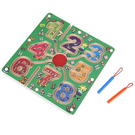 WOODEN NUMBER MAGNETIC PEN LABYRINTH PUZZLE TOY FOR KIDS (COLORMIX)