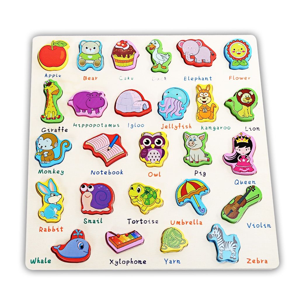 MUMAMA WOODEN BUILDING BLOCK ANIMAL LETTER PUZZLE TOY EARLY EDUCATIONAL GADGET (MULTICOLOR