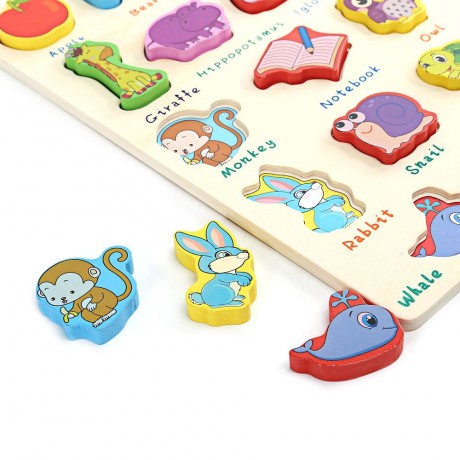 MUMAMA WOODEN BUILDING BLOCK ANIMAL LETTER PUZZLE TOY EARLY EDUCATIONAL GADGET (MULTICOLOR