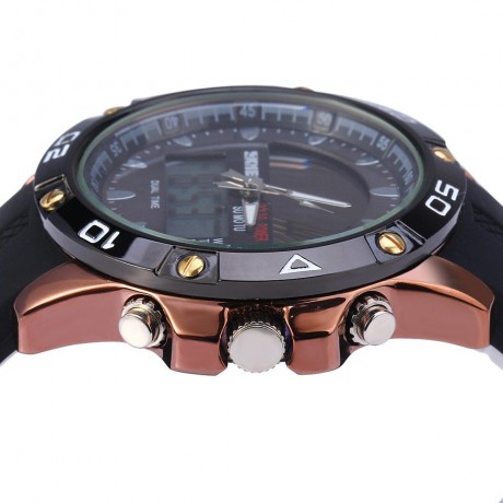 SKMEI 1064 SOLAR POWER DUAL MOVT LED WATCH MILITARY SPORTS WRISTWATCH (COFFEE)