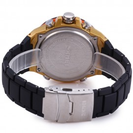 SKMEI 1016 WATER RESISTANT LED SPORT WATCH JAPAN DOUBLE MOVT WRISTWATCH (GOLDEN)