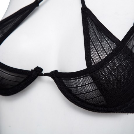 SPAGHETTI STRAP PUSH UP UNDERWIRE LOW WAIST 3 POINTS PANTIES FOR WOMEN (BLACK, ONE SIZE)