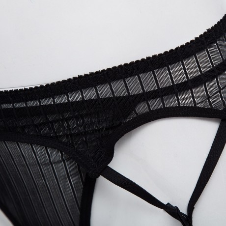 SPAGHETTI STRAP PUSH UP UNDERWIRE LOW WAIST 3 POINTS PANTIES FOR WOMEN (BLACK, ONE SIZE)