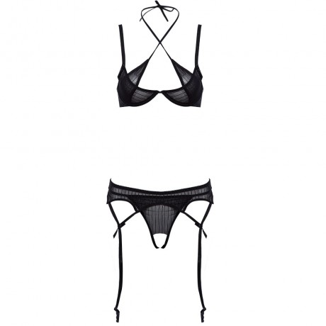 SPAGHETTI STRAP PUSH UP UNDERWIRE LOW WAIST 3 POINTS PANTIES FOR WOMEN (BLACK, ONE SIZE)