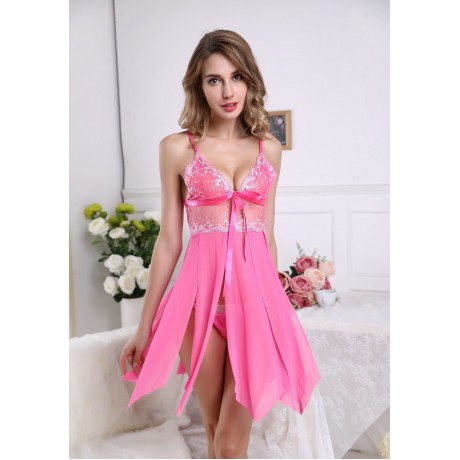FREE SIZE POLYESTER WITH LACED TOP LINGERIE (PINK)