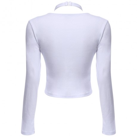 V-NECK LONG SLEEVE CRISS-CROSS BANDAGE KNITTED CROP TOP (WHITE, SIZE S/M/L/XL)