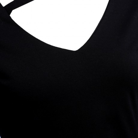 V-NECK LONG SLEEVE CRISS-CROSS BANDAGE KNITTED CROP TOP (BLACK, SIZE S/M/L/XL)
