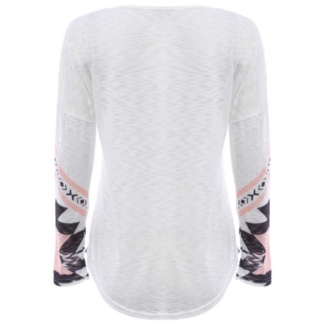 WOMEN'S LONG SLEEVE PRINT LOOSE BLOUSE  (WHITE, SIZE S/M/L/XL)