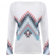 WOMEN'S LONG SLEEVE WAVE PRINT TOP (WHITE, SIZE S/M/L/XL)