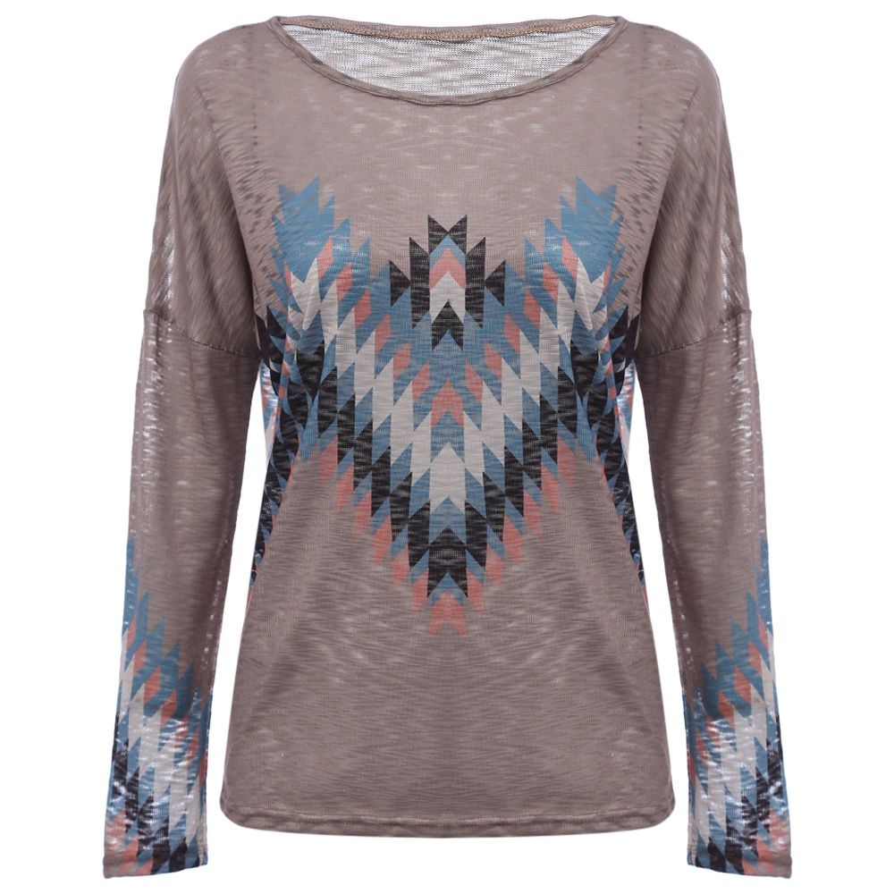 WOMEN'S LONG SLEEVE WAVE PRINT TOP (SHALLOW FLAXEN, SIZE S/M/L/XL)
