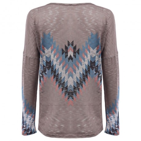 WOMEN'S LONG SLEEVE WAVE PRINT TOP (SHALLOW FLAXEN, SIZE S/M/L/XL)