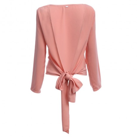 WOMEN'S BACKLESS BOWKNOT BLOUSE TOP (PINK, SIZE S/M/L/XL)