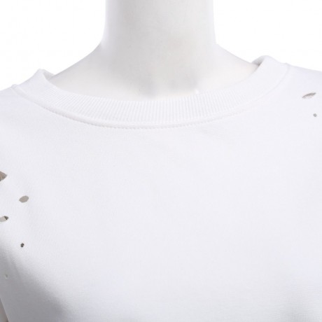 WOMEN'S ROUND COLLAR LONG SLEEVE HOLE SHORT SWEATSHIRT (WHITE, SIZE S/M/L/XL)