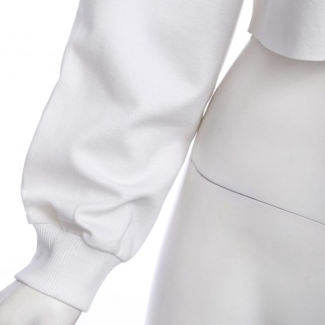 WOMEN'S ROUND COLLAR LONG SLEEVE HOLE SHORT SWEATSHIRT (WHITE, SIZE S/M/L/XL)