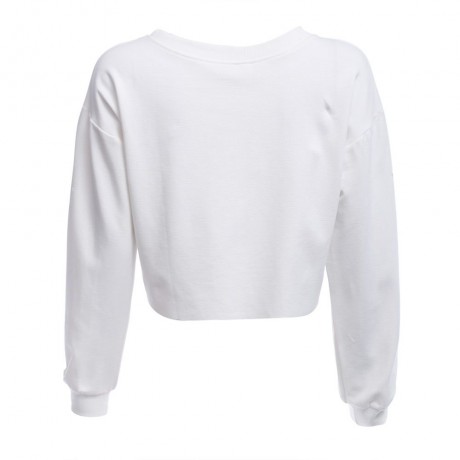 WOMEN'S ROUND COLLAR LONG SLEEVE HOLE SHORT SWEATSHIRT (WHITE, SIZE S/M/L/XL)