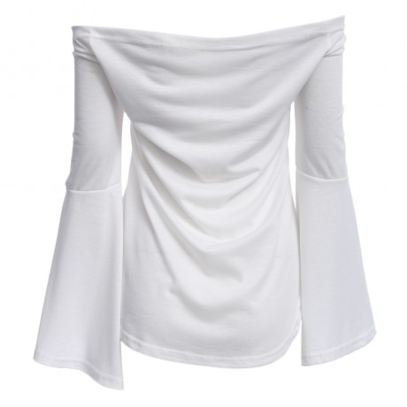 WOMEN'S BRIEF OFF THE SHOULDER FLARE SLEEVE T-SHIRT (WHITE, SIZE S/M/L/XL)