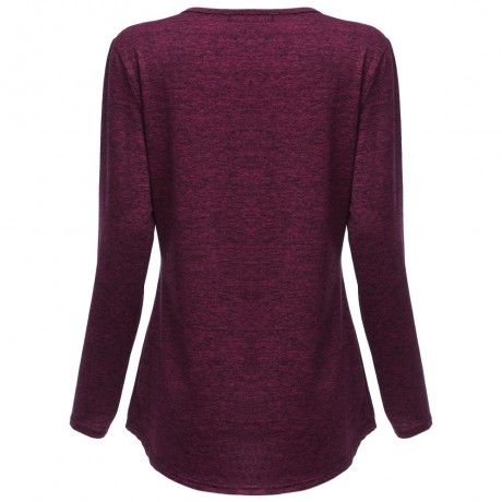 WOMEN'S V-NECK LONG SLEEVE SHEATH BOTTOM BLOUSE (PURPLE, SIZE S/M/L/XL)