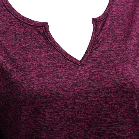 WOMEN'S V-NECK LONG SLEEVE SHEATH BOTTOM BLOUSE (PURPLE, SIZE S/M/L/XL)