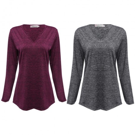 WOMEN'S V-NECK LONG SLEEVE SHEATH BOTTOM BLOUSE (PURPLE, SIZE S/M/L/XL)