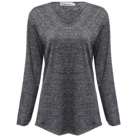WOMEN'S V-NECK LONG SLEEVE SHEATH BOTTOM BLOUSE (DEEP GRAY, SIZE S/M/L/XL)