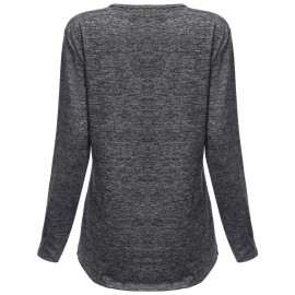 WOMEN'S V-NECK LONG SLEEVE SHEATH BOTTOM BLOUSE (DEEP GRAY, SIZE S/M/L/XL)