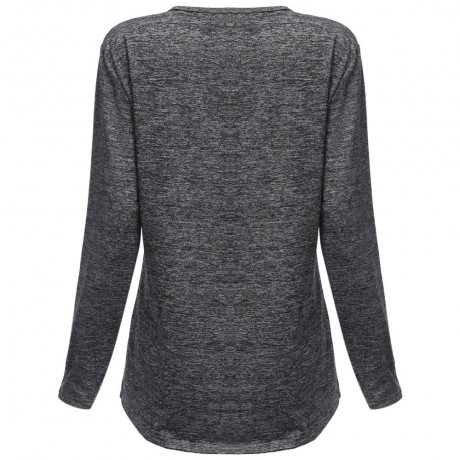 WOMEN'S V-NECK LONG SLEEVE SHEATH BOTTOM BLOUSE (DEEP GRAY, SIZE S/M/L/XL)