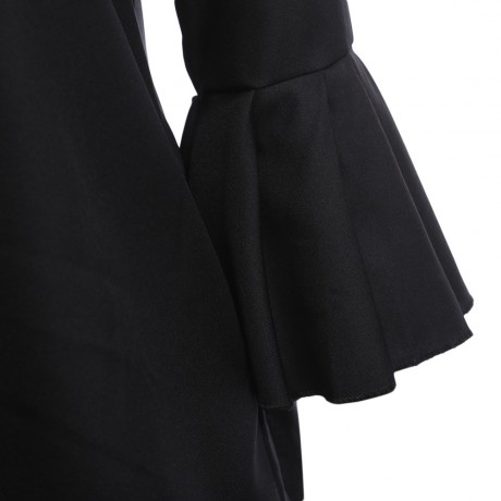 WOMEN'S OFF THE SHOULDER FLARE SLEEVE PURE COLOR FLOUNCED BLOUSE (BLACK, SIZE S/M/L/XL)
