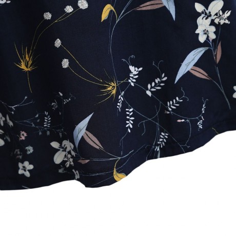 WOMEN'S STYLISH BOW TIE COLLAR FLARE SLEEVE FLORAL PRINT LOOSE BLOUSE (PURPLISH BLUE, SIZE